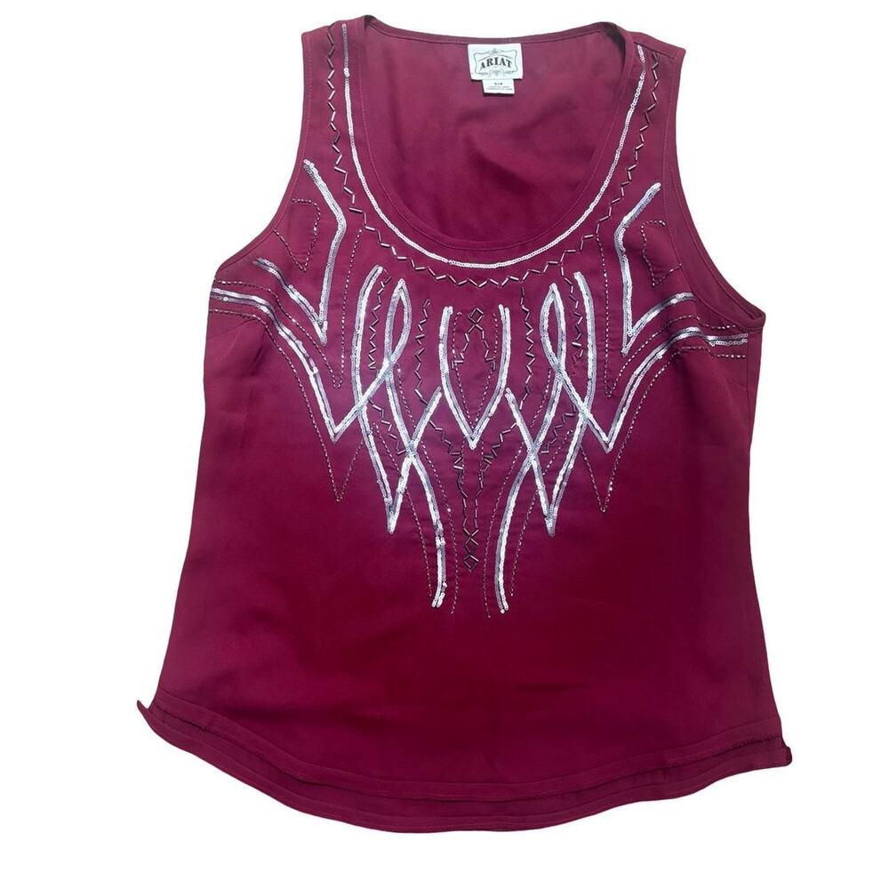 Y2K VTG. BEADED BURGUNDY BLOUSE TANK BY‎ ARIAT SMALL.